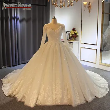 свадебное платье gelinlik с длинными рукавами и украшенное кристаллами свадебное платье настоящая работа 17