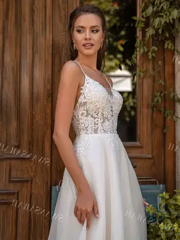 Свадебное платье без рукавов SwanSarah Illusion 202. Платья Принцессы Невесты с V-образным вырезом, расшитые бисером, со шлейфом, без спинки, AG28, Vestido De Novia 5