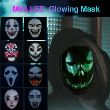 Светодиодная маска с RGB подсветкой, Загрузка GIF, Изменение жестов, Лица, Хэллоуин, Рождество, Карнавальный костюм, Подарки для вечеринок 10
