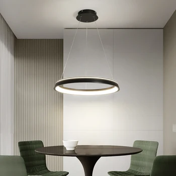 Светодиодный подвесной светильник для гостиной, Скандинавский Черно-белый Алюминиевый кольцевой подвесной светильник, Современная столовая, спальня, освещение в помещении 6