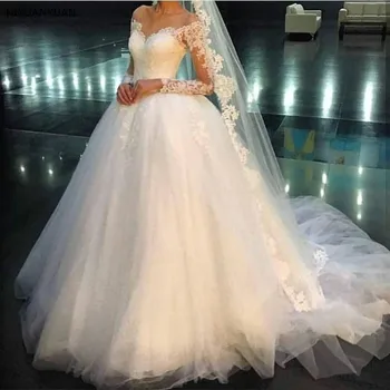 Сексуальное женское простое винтажное бальное платье с длинным рукавом, кружевное свадебное платье, платья 2023, платье невесты, Vestido De Novia 9