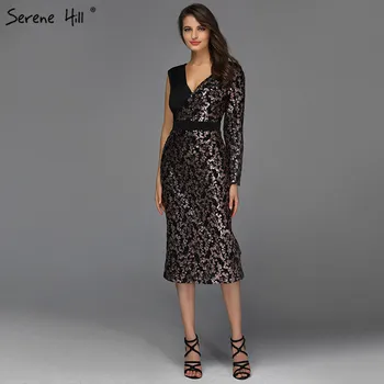 Сексуальные коктейльные платья с черными блестками на одно плечо 2023, коктейльное платье с блестками и V-образным вырезом 