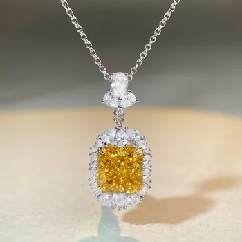 Серебряно-желтое бриллиантовое ожерелье S925, женское ожерелье с бриллиантами, циркон, муассанит, бриллиантовое ожерелье с бриллиантами сияющей огранки