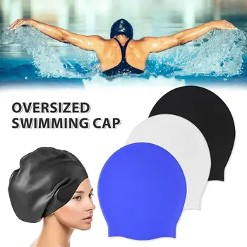 Силиконовая очень Большая шапочка для плавания для длинных волос, водонепроницаемые шапочки для плавания, женские, мужские, женские, с капюшоном для дайвинга, с непокрытой головой 17