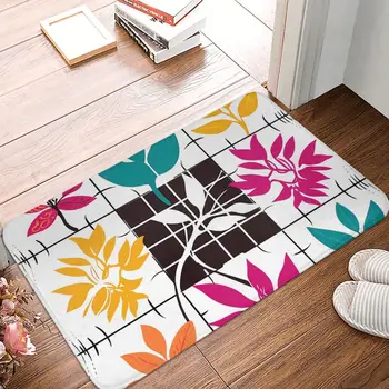 Симметричная сетка из разноцветных листьев и цветов, нескользящий коврик для ванной, кухонный коврик, наружный фланелевый декоративный коврик 8