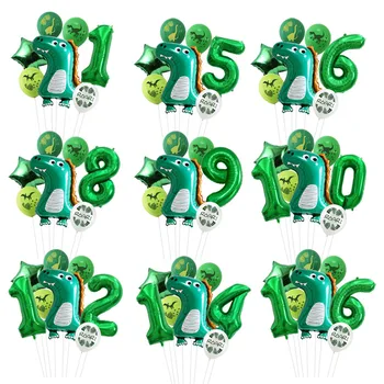 Симпатичные воздушные шары с динозаврами из зеленой фольги с цифрами, воздушный шар, шар юрского периода, украшения для дня рождения в стиле джунглей для детей