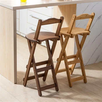 Скандинавская мебель Простой бамбуковый барный стул с откидной спинкой, Креативный компактный барный стул, Высокий табурет для кухни домашнего ресторана