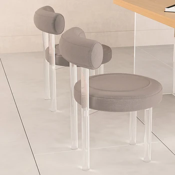 Скандинавские обеденные стулья из искусственной кожи для ресторана, обеденный стул с дугообразной спинкой, Креативный стул для спальни, Прозрачные ножки, туалетный столик 11