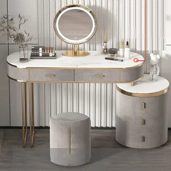 Скандинавские продвинутые шиферные комоды с выдвижным ящиком Простая мебель для спальни Туалетный столик большой емкости Креативная лампа Зеркальный комод 7