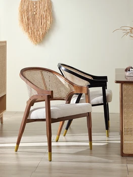 Скандинавский винтажный обеденный стул Обеденные стулья из массива дерева для столовой Кресло из ротанга Дизайнерский обеденный стул со спинкой Стул 2