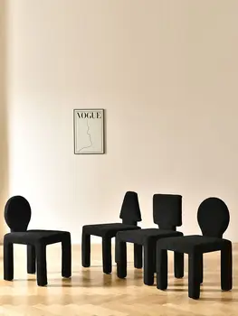 Скандинавский креативный обеденный стул из черного плюшевого флиса, домашний современный простой стул со спинкой, стул для макияжа, обеденный стул, стул для акцента 16