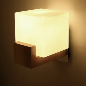 Современный креативный квадратный настенный светильник, Светодиодная гостиная, спальня, Минималистичная Деревянная прикроватная лампа, коридорная лампа, Скандинавский современный настенный светильник 3