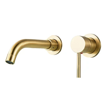 Современный матовый золотой латунный смеситель для ванной комнаты с однорычажным настенным носиком Встроенный смеситель горячей холодной воды смеситель для раковины 17