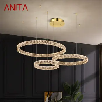 Современный подвесной светильник ANITA Роскошные хрустальные светодиодные светильники с тремя кольцами Декоративные Круглые люстры для гостиной