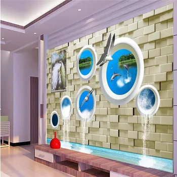 Современный фон beibehang Большая картина Павлин, кирпичи, Дельфины, Муралы в сравнении с 3D обоями, настенная роспись гостиничного номера для гостей 16