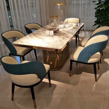 Сочетание легкого постмодернистского роскошного мраморного стола и стула Итальянский простой роскошный прямоугольный домашний стол