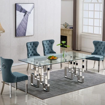 Стеклянный обеденный стол Со столешницей из прозрачного закаленного стекла, Золотая Зеркальная отделка, роскошный дизайн дома (78,7 