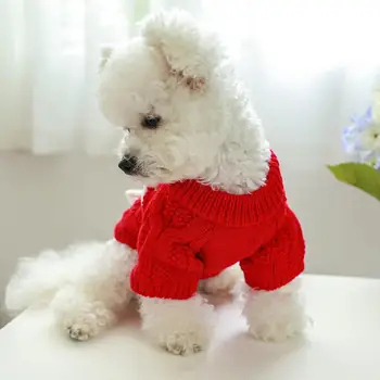 Стильная Красная Новогодняя одежда для домашних животных, свитер для домашних животных, осеннее платье 16
