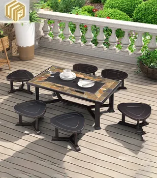Столы и стулья для барбекю на открытом воздухе, патио, Обеденный стол из литого алюминия, садовая печь из углеродистого железа, домашний стол для барбекю