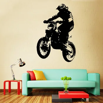Съемные наклейки на стену из ПВХ в мультяшном стиле для внедорожных мотоциклов, виниловые наклейки на стены, настенный плакат