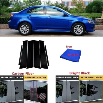 Углеродное Волокно Черная Автомобильная Оконная Дверная Колонна BC Pillar Post Cover Отделка Подходит Для Mitsubishi Lancer 2010-2016 Зеркальный Эффект PC Наклейка 11