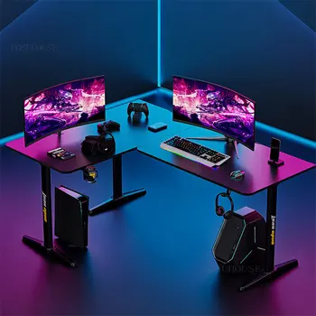 Угловые Настольные компьютерные столы из углеродного волокна, Легкий роскошный игровой стол L-образной формы, бытовой компьютерный стол, игровой стол в интернет-кафе 13