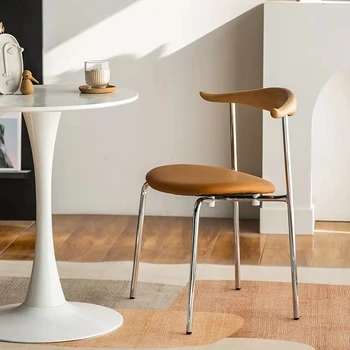Удобные обеденные стулья в скандинавском стиле, Металл, кожа, туалетный столик для кемпинга, Кресло для отдыха, Дизайнерская мебель для дома Sillas Comedor 4