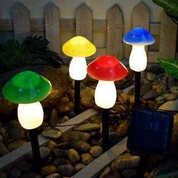 Уличные водонепроницаемые садовые фонари для ландшафтной дорожки с грибной поганкой, работающие на солнечных батареях, садовое освещение из пластика 10