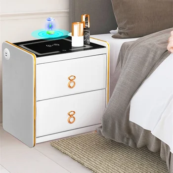 Умная прикроватная тумбочка, беспроводная зарядка для отеля со светодиодом, многофункциональный деревянный приставной столик, USB-зарядка, шкаф для хранения в спальне 3