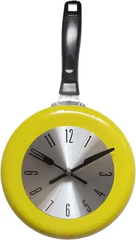 Уникальные настенные часы Со сковородой из нержавеющей стали, декор для кухни, столовой, кафе, желтый 11