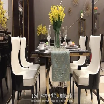 Фабрика альтернативной обработки китайской мебели Современный Легкий Роскошный Обеденный стол из мраморной плиты с опорой для ножек из нержавеющей стали 3