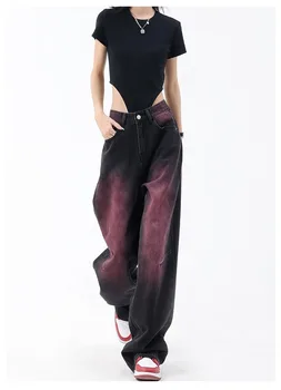 Фиолетовые джинсы Harajuku Fashion Y2k, женская уличная одежда, повседневные мешковатые прямые джинсы с высокой талией, универсальные джинсы оверсайз 90-х годов, 15