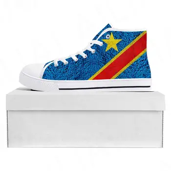 Флаг Демократической Республики Конго Высококачественные кроссовки с высоким берцем Мужские Женские подростковые парусиновые кроссовки Для пары, обувь на заказ 7