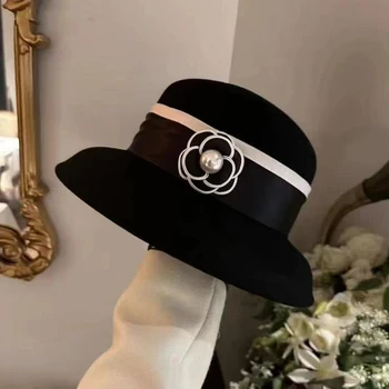 Французская винтажная шерстяная шляпа в форме колокола с жемчужным цветком в стиле Хербен, модный элегантный купол, маленький ароматный шерстяной цилиндр леди 10