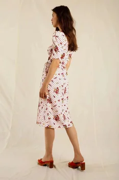 Французское белое облегающее красное платье в цветочек с юбкой для чаепития 8