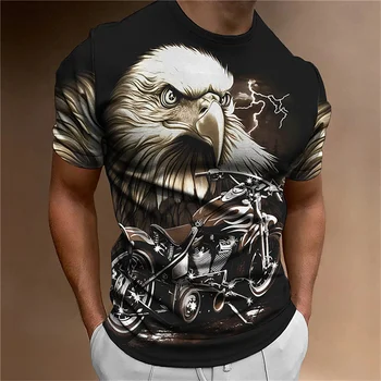 Футболка с животными для мужчин, 3D-принт Eagle Motorcycle, ретро-тренд, мужской топ, свободная рубашка большого размера, повседневная одежда, уличная футболка 1