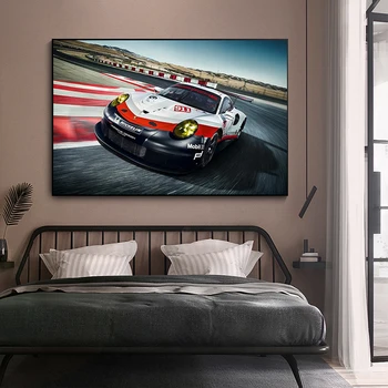 Холщовые плакаты с изображением суперкаров и гоночного автомобиля Porsche 911 RSR с принтом, картины для домашнего декора в гостиной на стене