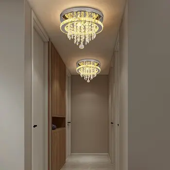Хрустальный потолочный светильник, круглый роскошный современный коридор, минималистичный потолочный светильник для входа на балкон, креативные светильники для спальни