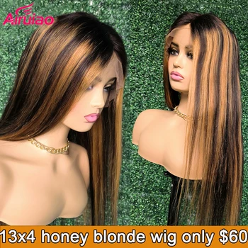 Цвет омбре Медовый блонд 13x4 парик из человеческих волос на кружеве для женщин Remy Straight HD Прозрачные парики на кружеве, предварительно выщипанные полностью 7