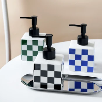 Черно-белый Квадратный керамический флакон для лосьона, Бутылки для принадлежностей для ванной комнаты, Дозатор мыла, украшение для ванной комнаты 2
