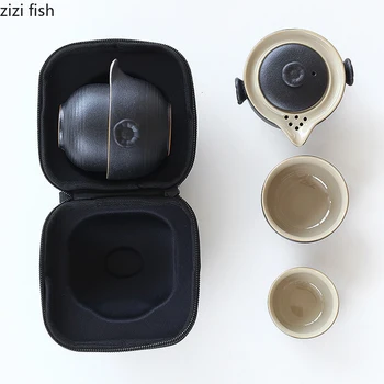Черный керамический чайник и две чайные чашки, Чайный набор для путешествий, бытовая Портативная Чайная чашка, Чайный набор, аксессуары для украшения дома, Новинка 9