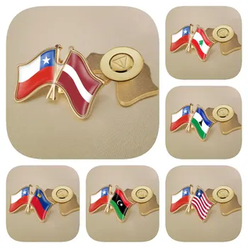 Чили и Латвия Ливан Лесото Либерия Ливия Лихтенштейн Броши дружбы с двойным скрещиванием Флаги Булавки для лацканов Значки 6