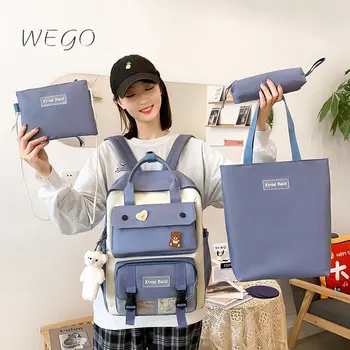 Школьный ранец, 4 шт./лот, Женский рюкзак большой емкости Fengshen в стиле харадзюку для девочек, старшеклассников, младших девочек и мальчиков 7
