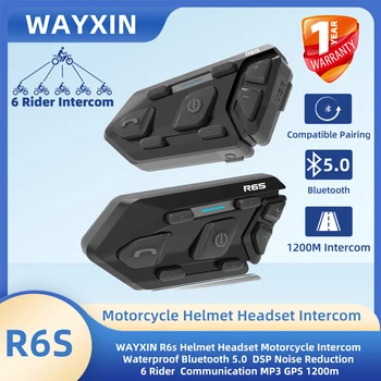 Шлем-гарнитура WAYXIN R6s Мотоциклетный Домофон Водонепроницаемый Bluetooth 5.0 DSP Шумоподавление Связь на 6 человек MP3 GPS 1200 м