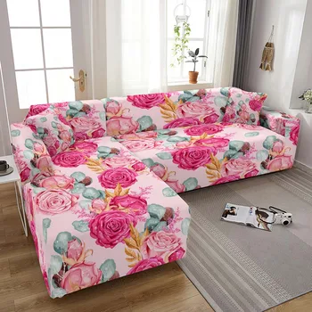 Эластичный чехол для дивана с принтом розы, эластичный угловой диван на 2/3/4 места, чехол для дивана, чехол для дивана в гостиной, L-образный чехол для дивана