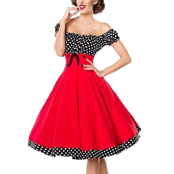 Элегантное винтажное платье Хепберн 50-х 60-х годов, женское платье в горошек в стиле ретро Рокабилли, Черное красное платье без рукавов с открытыми плечами, женское платье 16
