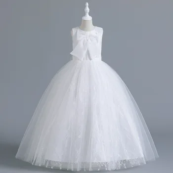 Элегантное Кружевное длинное платье принцессы, Детские платья с цветочной вышивкой для девочек, Винтажные детские платья для Рождественской вечеринки, бальное платье 8