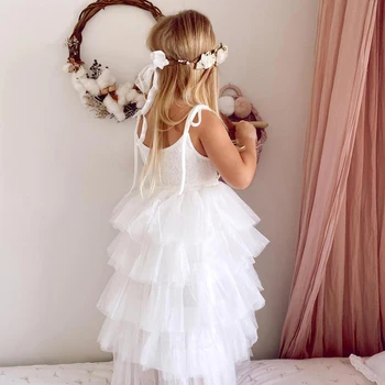 Элегантное платье для девочек, кружевные платья в цветочек для свадьбы, детский белый костюм для 1-го причастия, одежда принцессы на день рождения, летнее платье 14