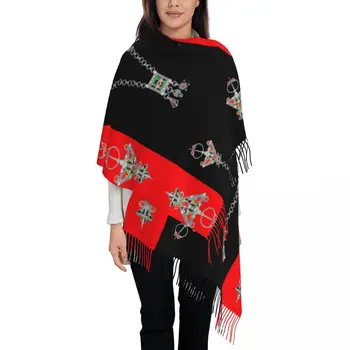 Ювелирный шарф Kabyle, женская длинная Зимняя осенняя теплая шаль с кисточками, Унисекс, Изумрудный ковер, Берберские шарфы 8