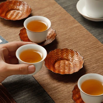 Японский термоизоляционный коврик для горшков из ротанга Кунг-фу чайный сервиз и аксессуары для чайной церемонии Бамбуковая подставка Ручной работы держатель чайного стакана 5